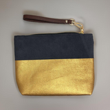 Suede Gold Dip Zipper Pouch