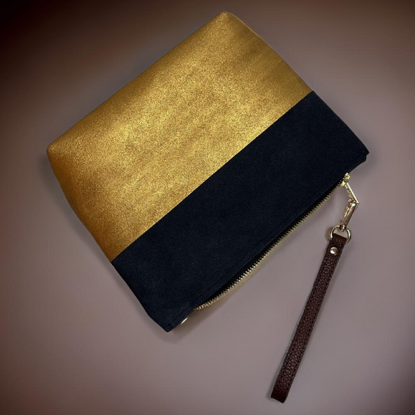 Suede Gold Dip Zipper Pouch