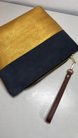 Suede Gold Dip Zipper Pouch